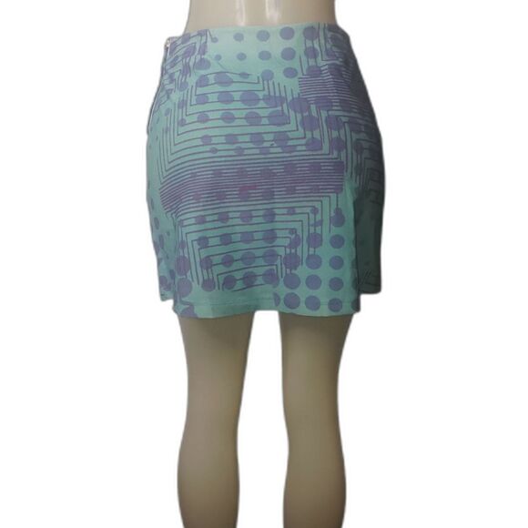 Joes Skirt Womens Large Blue Purple Geometric Polka Dot Mini Stretch Made USA - Picture 2 of 6